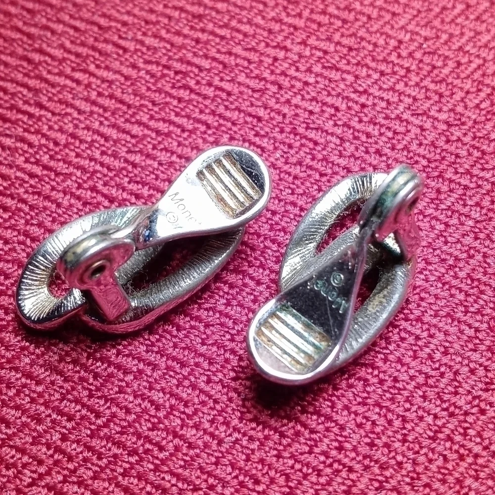 Monet clip on earrings vintage silver tone